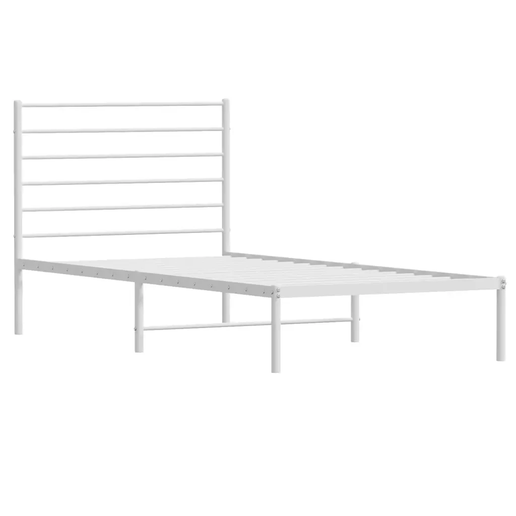 Letto singolo | Letto per adulti | Giroletto con Testiera Metallo Bianco 107x203 cm - Image 4