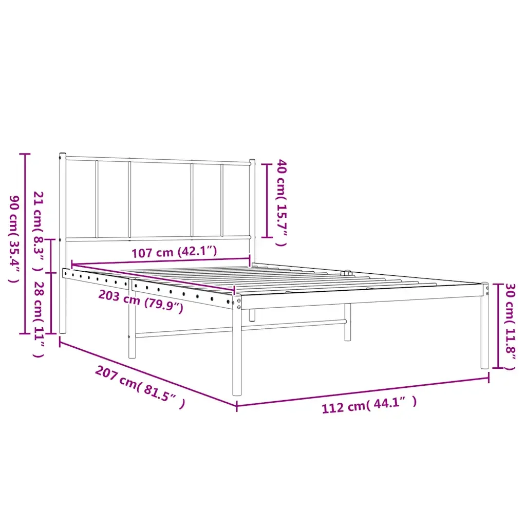 Letto singolo | Letto per adulti | Giroletto con Testiera Metallo Bianco 107x203 cm - Image 10