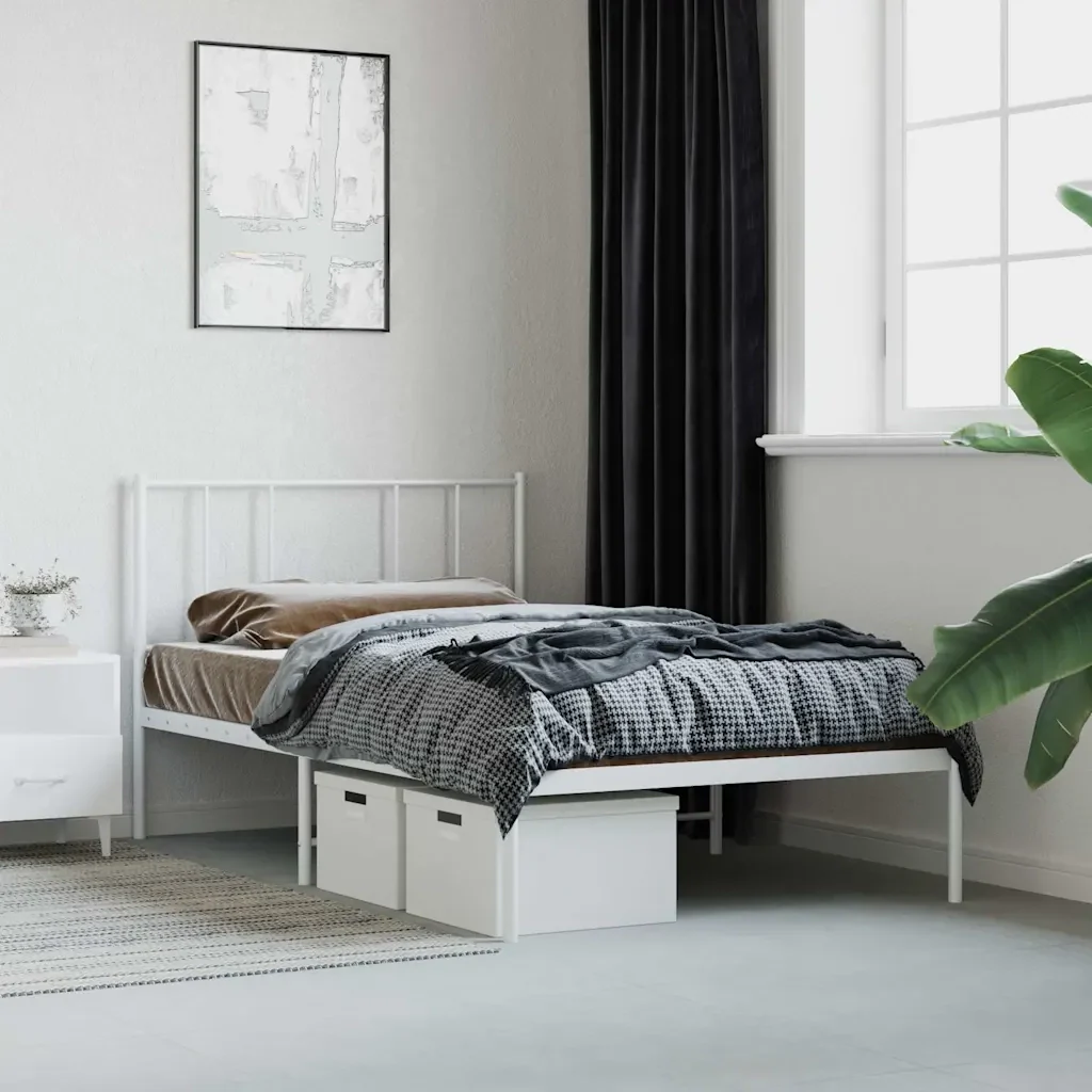 Letto singolo | Letto per adulti | Giroletto con Testiera Metallo Bianco 107x203 cm - Image 2