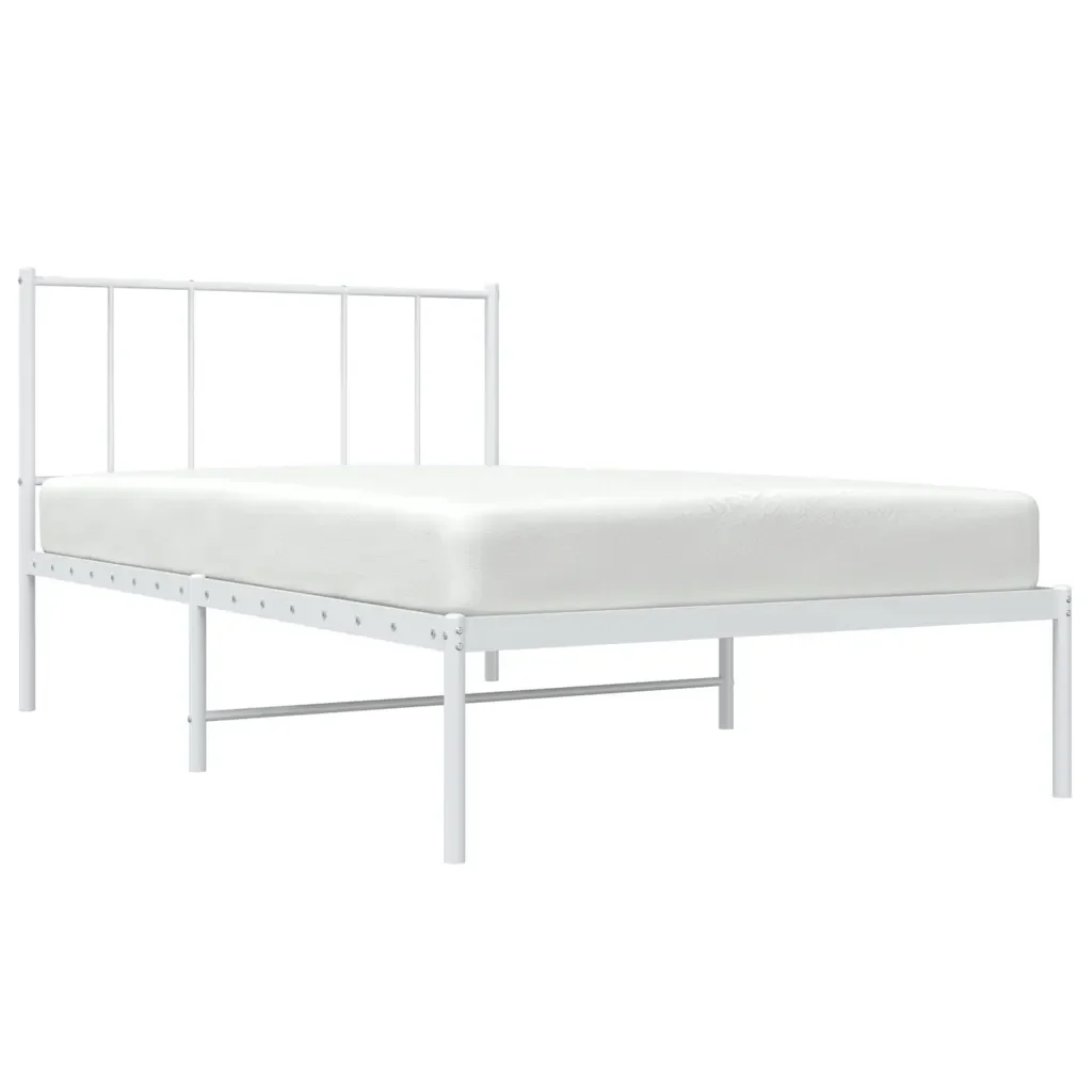 Letto singolo | Letto per adulti | Giroletto con Testiera Metallo Bianco 107x203 cm - Image 5