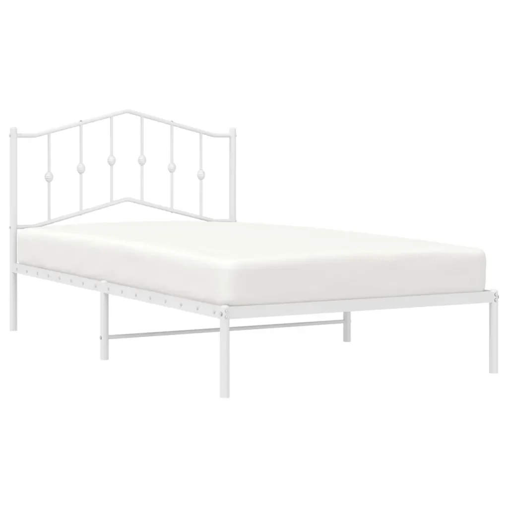 Letto singolo | Letto per adulti | Giroletto con Testiera Metallo Bianco 107x203 cm - Image 4