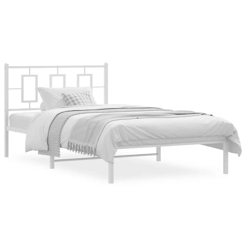 Letto singolo | Letto per adulti | Giroletto con Testiera Metallo Bianco 107x203 cm