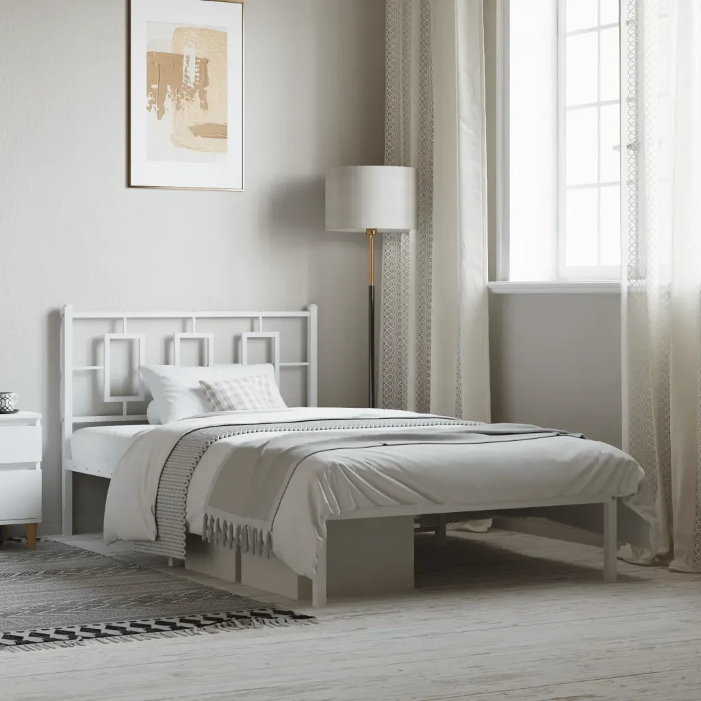 Letto singolo | Letto per adulti | Giroletto con Testiera Metallo Bianco 107x203 cm - Image 2