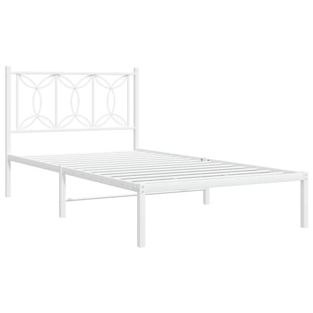 Letto singolo | Letto per adulti | Giroletto con Testiera Metallo Bianco 107x203 cm - Image 4