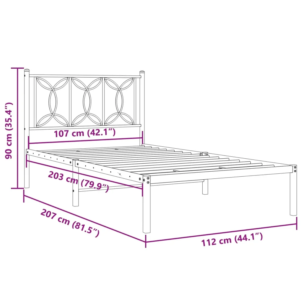 Letto singolo | Letto per adulti | Giroletto con Testiera Metallo Bianco 107x203 cm - Image 8