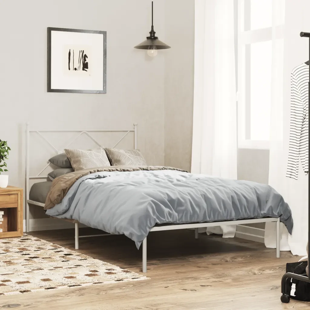 Letto singolo | Letto per adulti | Giroletto con Testiera Metallo Bianco 107x203 cm - Image 2