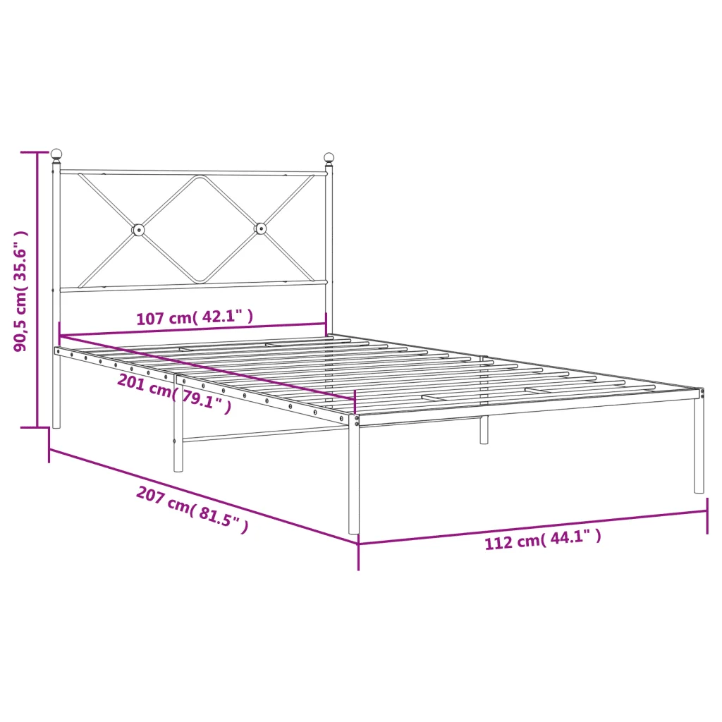 Letto singolo | Letto per adulti | Giroletto con Testiera Metallo Bianco 107x203 cm - Image 8