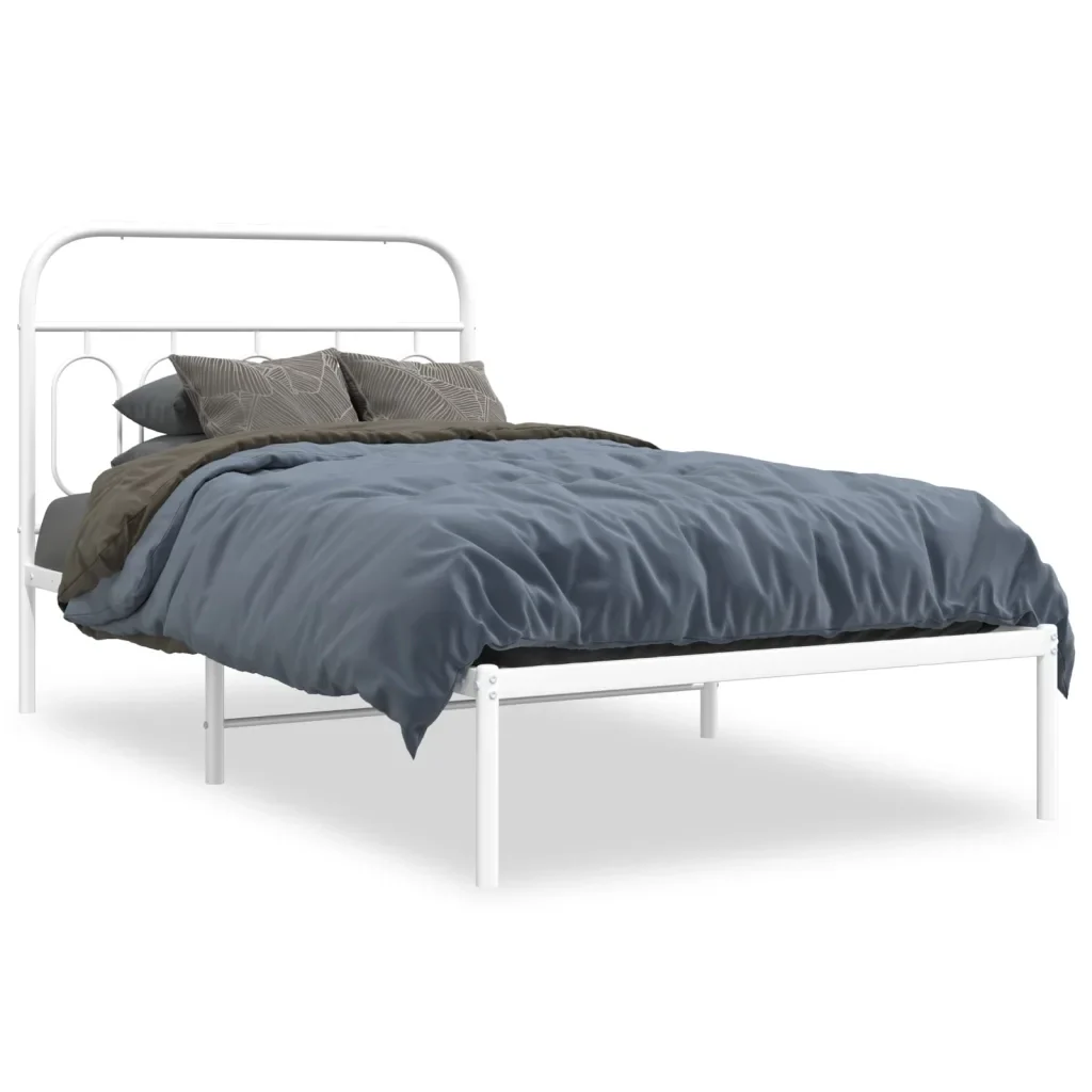 Letto singolo | Letto per adulti | Giroletto con Testiera Metallo Bianco 107x203 cm