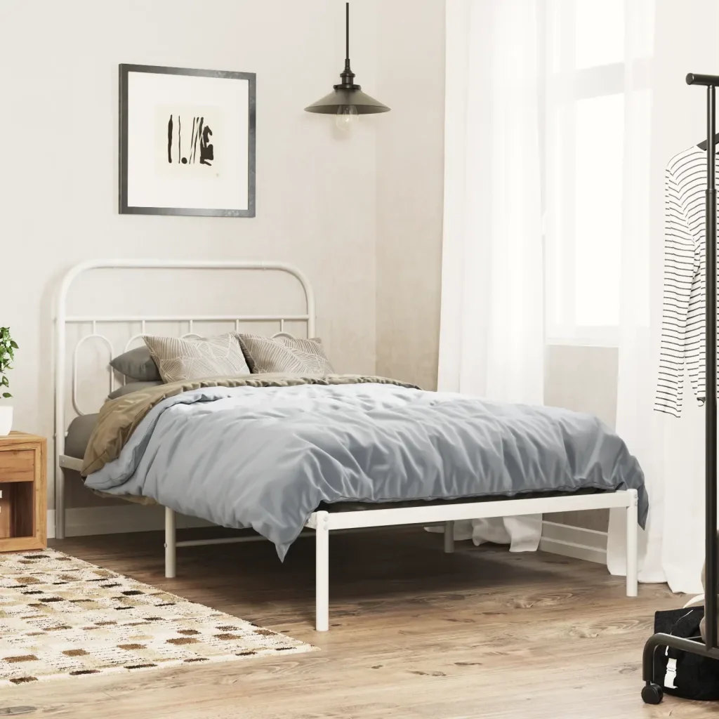 Letto singolo | Letto per adulti | Giroletto con Testiera Metallo Bianco 107x203 cm - Image 2