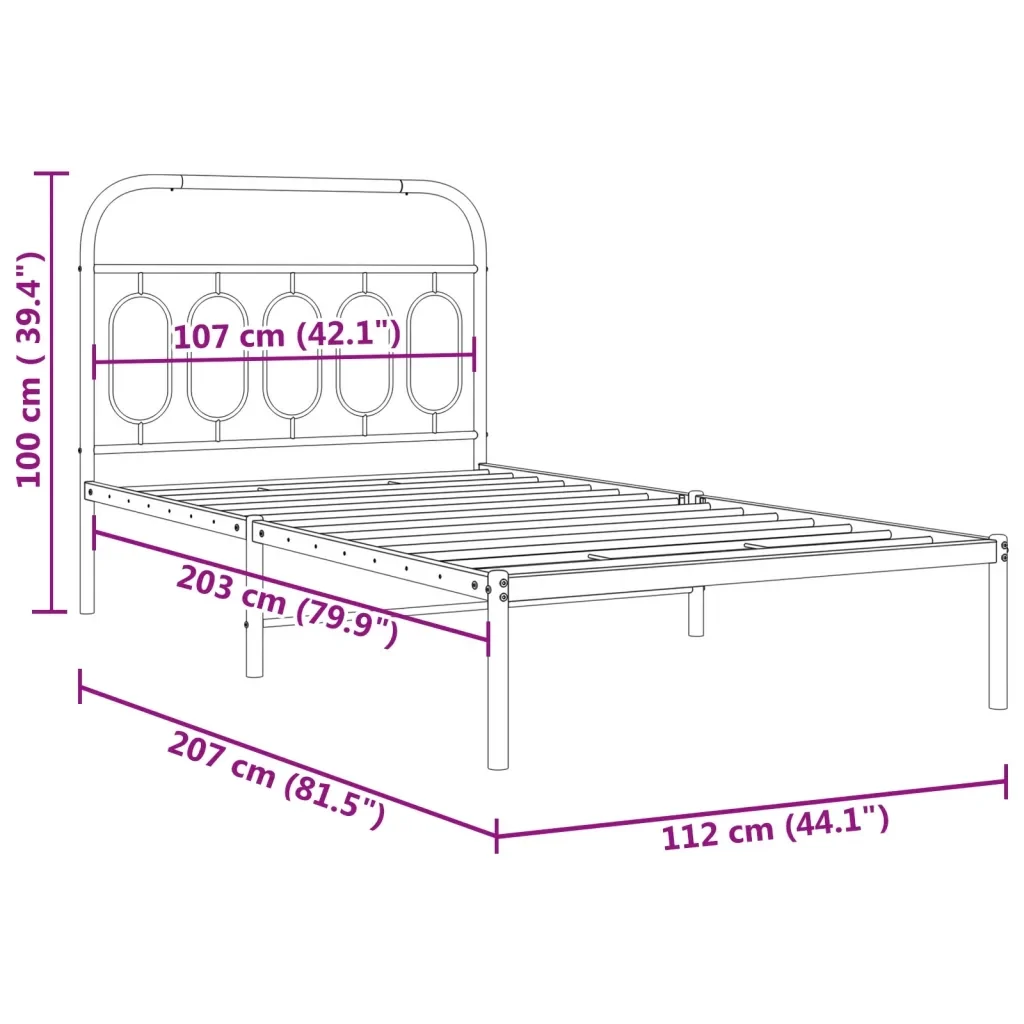 Letto singolo | Letto per adulti | Giroletto con Testiera Metallo Bianco 107x203 cm - Image 8