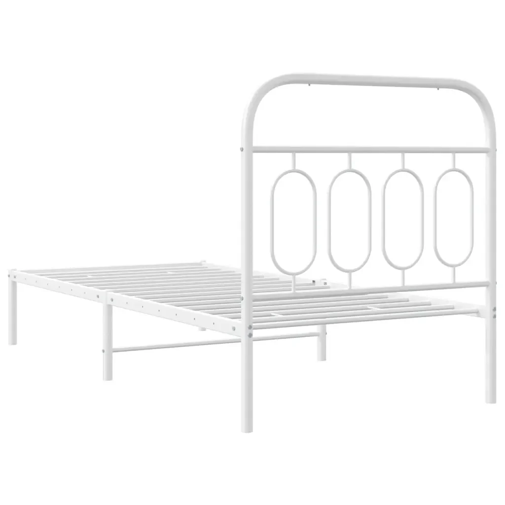 Letto singolo | Letto per adulti | Giroletto con Testiera Metallo Bianco 80x200 cm - Image 6