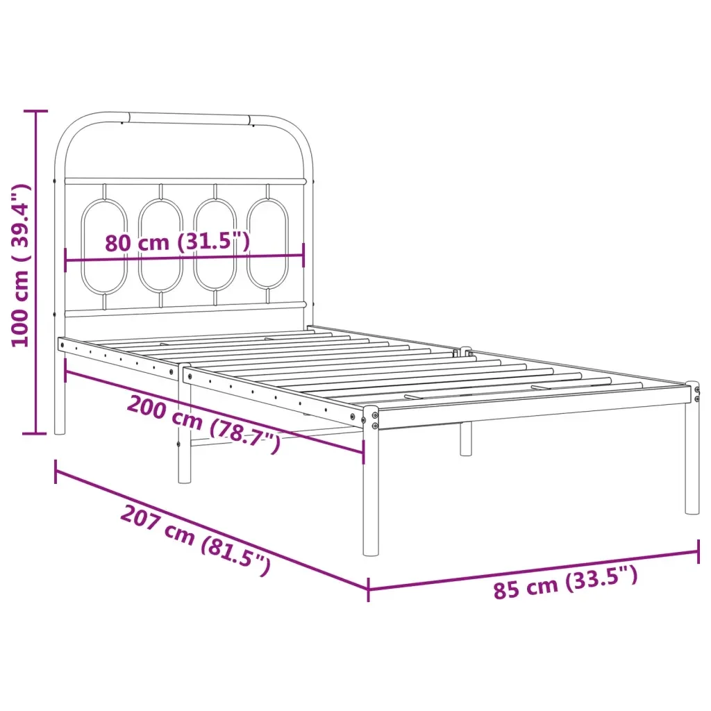 Letto singolo | Letto per adulti | Giroletto con Testiera Metallo Bianco 80x200 cm - Image 8
