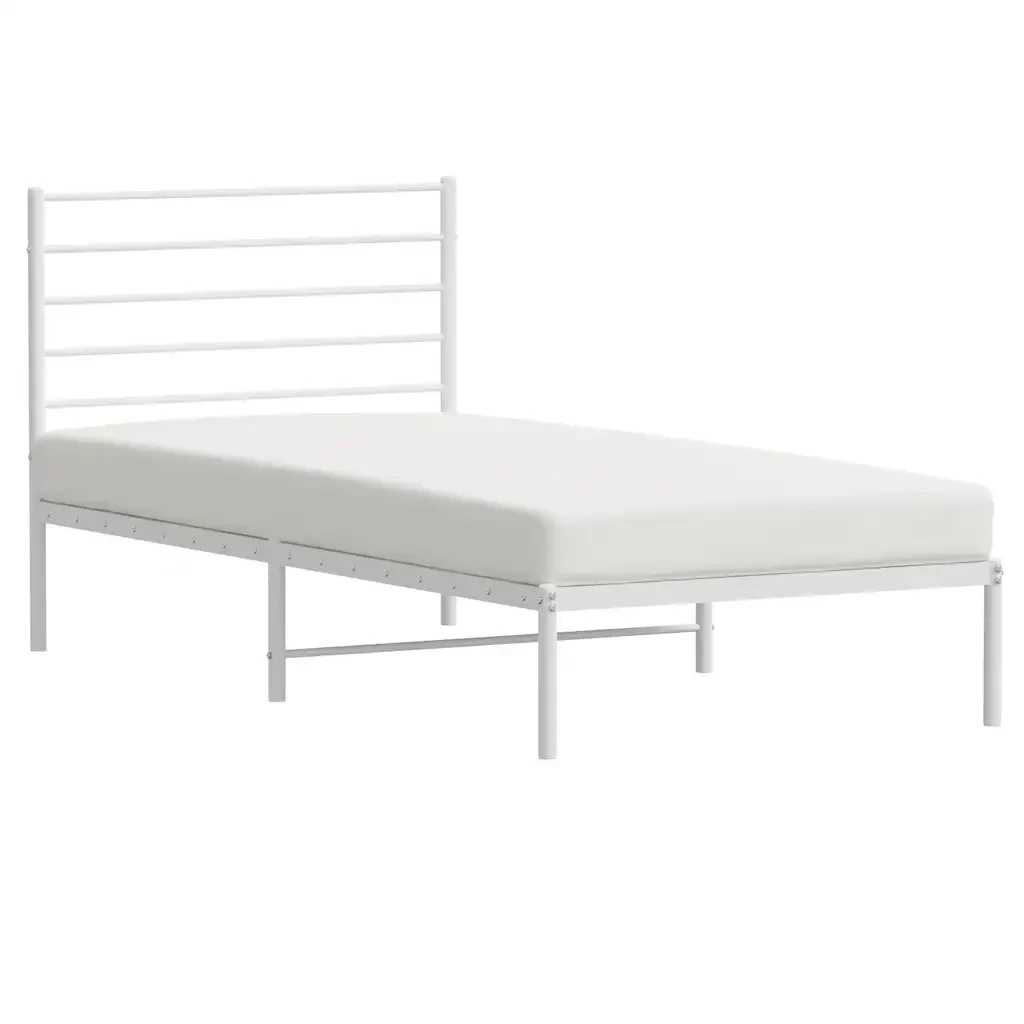 Letto singolo | Letto per adulti | Giroletto con Testiera Metallo Bianco 80x200 cm - Image 5