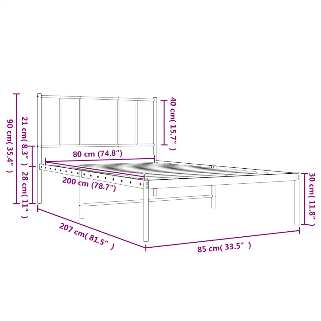 Letto singolo | Letto per adulti | Giroletto con Testiera Metallo Bianco 80x200 cm - Image 10