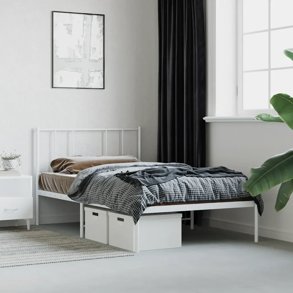 Letto singolo | Letto per adulti | Giroletto con Testiera Metallo Bianco 80x200 cm - Image 2