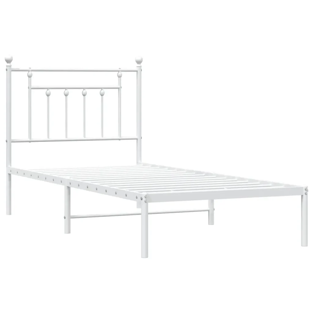 Letto singolo | Letto per adulti | Giroletto con Testiera Metallo Bianco 80x200 cm - Image 4