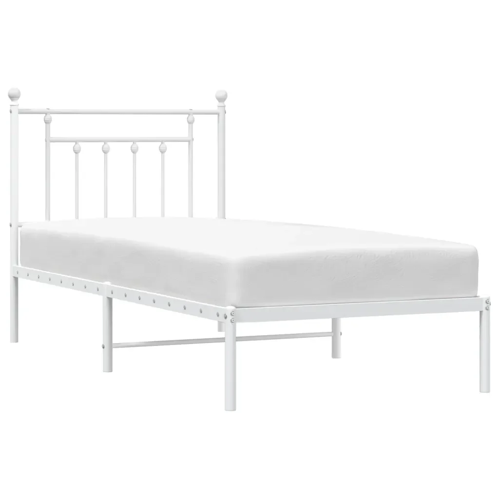 Letto singolo | Letto per adulti | Giroletto con Testiera Metallo Bianco 80x200 cm - Image 5