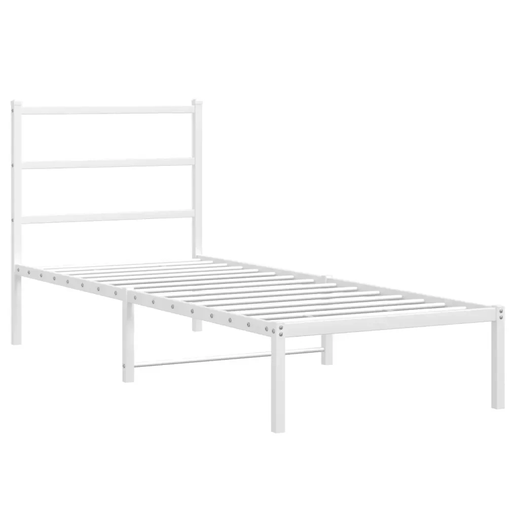 Letto singolo | Letto per adulti | Giroletto con Testiera Metallo Bianco 80x200 cm - Image 4