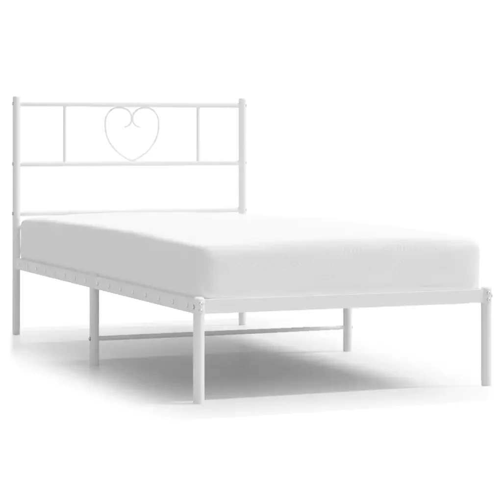 Letto singolo | Letto per adulti | Giroletto con Testiera Metallo Bianco 80x200 cm