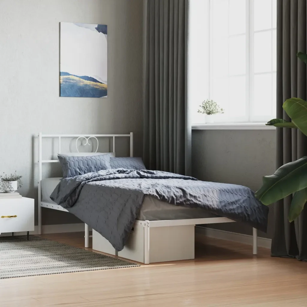 Letto singolo | Letto per adulti | Giroletto con Testiera Metallo Bianco 80x200 cm - Image 2