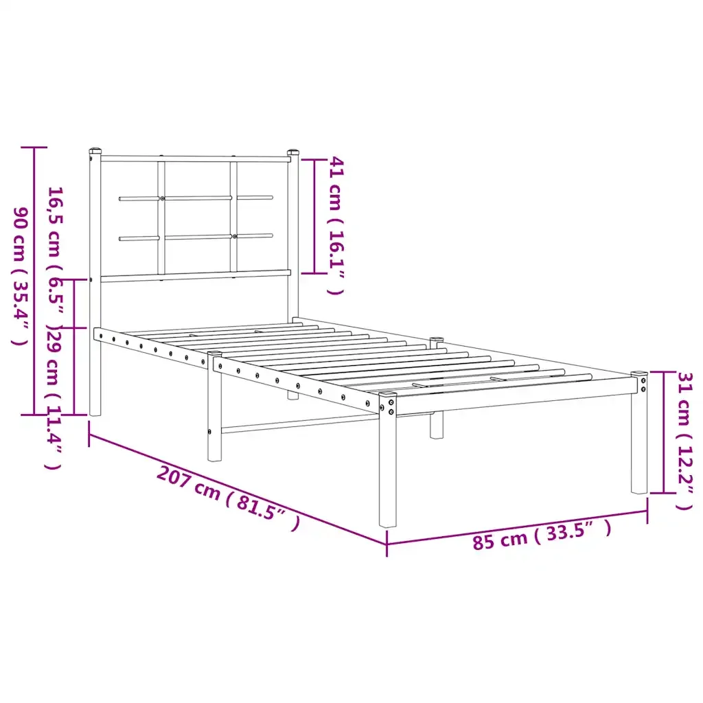 Letto singolo | Letto per adulti | Giroletto con Testiera Metallo Bianco 80x200 cm - Image 10