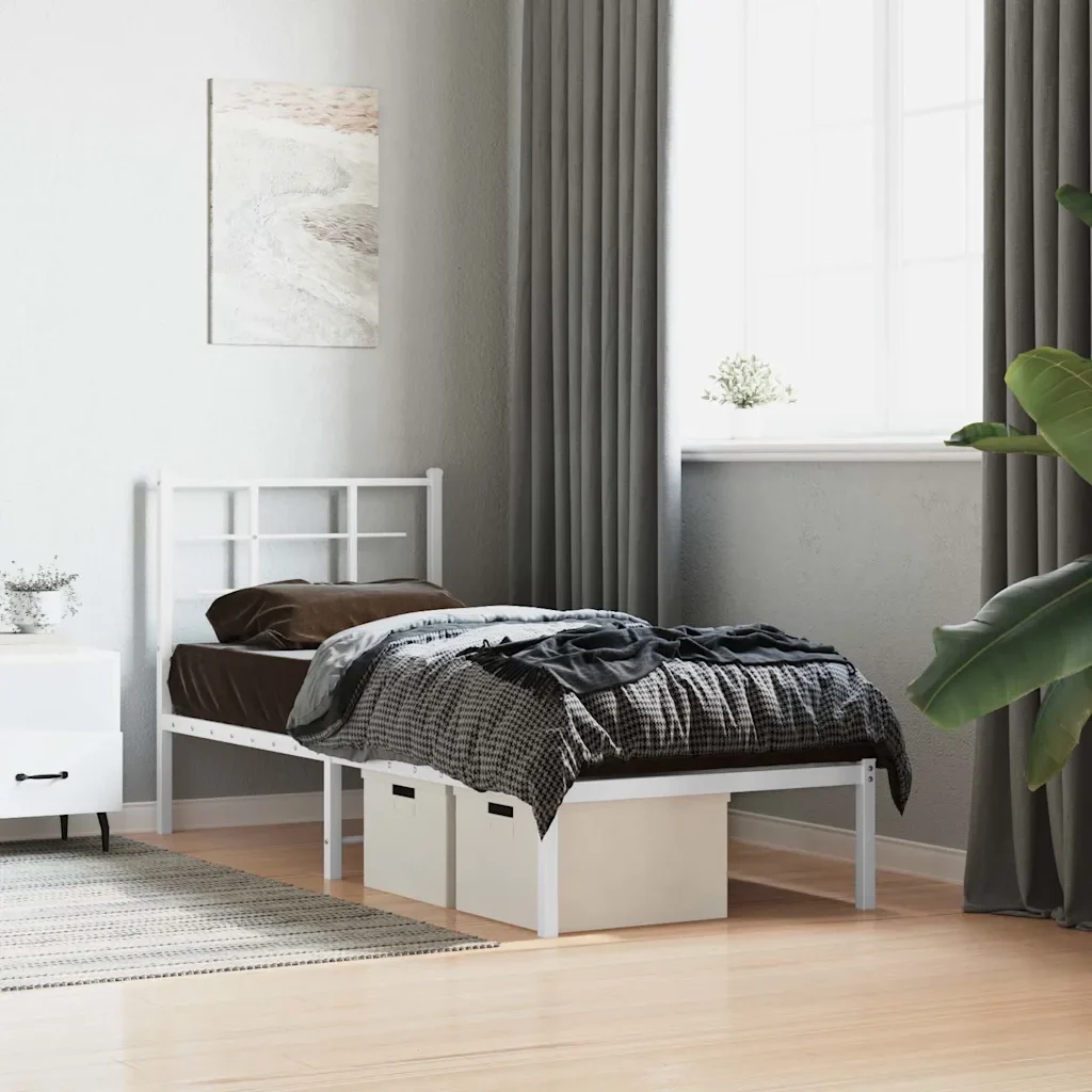 Letto singolo | Letto per adulti | Giroletto con Testiera Metallo Bianco 80x200 cm - Image 2