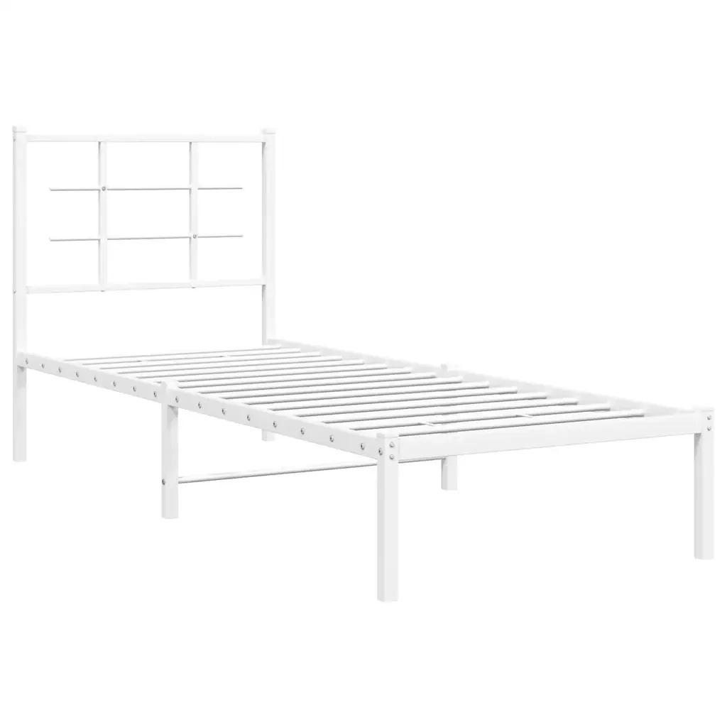 Letto singolo | Letto per adulti | Giroletto con Testiera Metallo Bianco 80x200 cm - Image 4