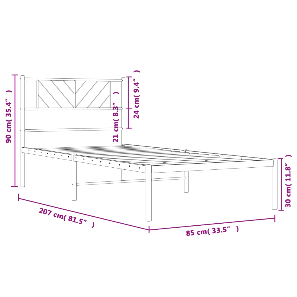 Letto singolo | Letto per adulti | Giroletto con Testiera Metallo Bianco 80x200 cm - Image 9
