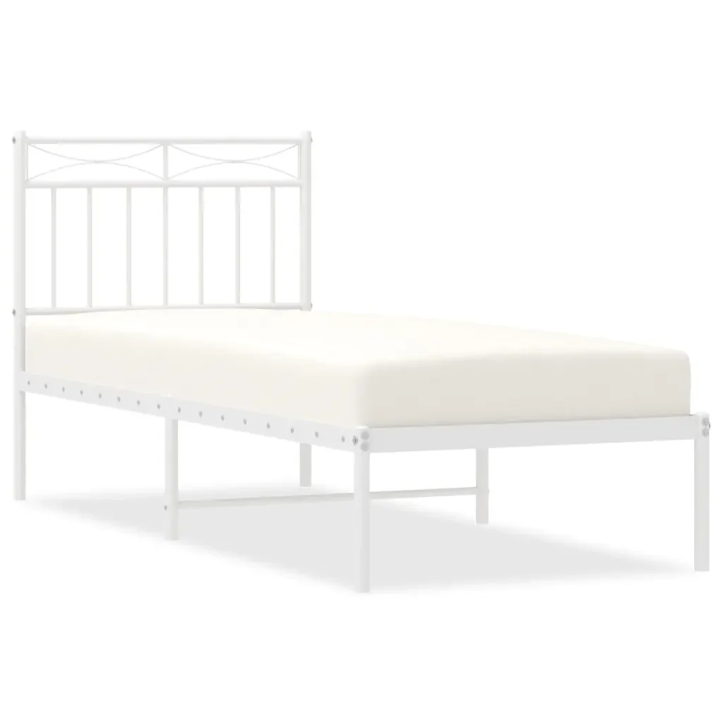 Letto singolo | Letto per adulti | Giroletto con Testiera Metallo Bianco 80x200 cm
