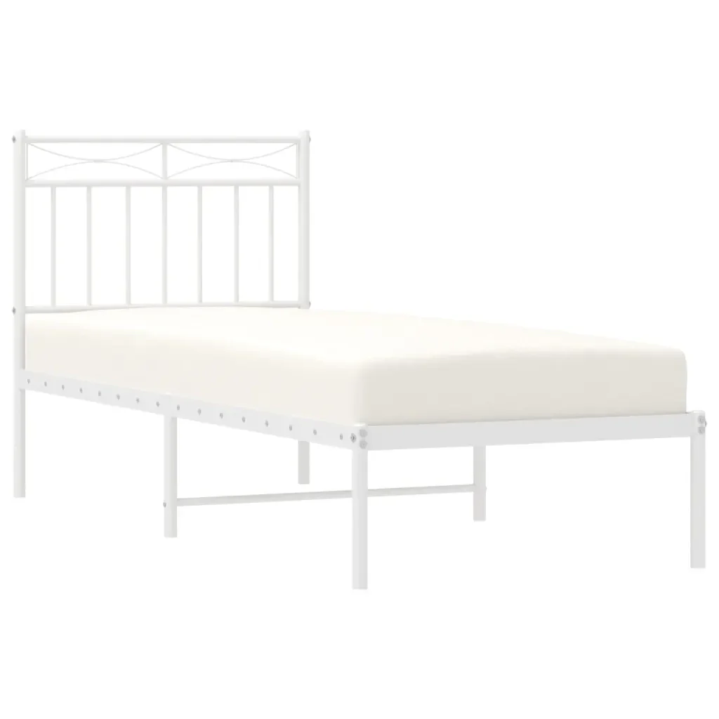 Letto singolo | Letto per adulti | Giroletto con Testiera Metallo Bianco 80x200 cm - Image 3