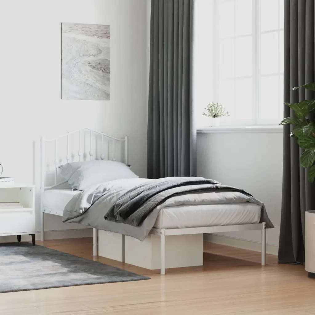 Letto singolo | Letto per adulti | Giroletto con Testiera Metallo Bianco 80x200 cm - Image 2