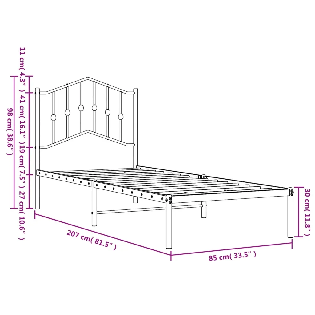 Letto singolo | Letto per adulti | Giroletto con Testiera Metallo Bianco 80x200 cm - Image 9