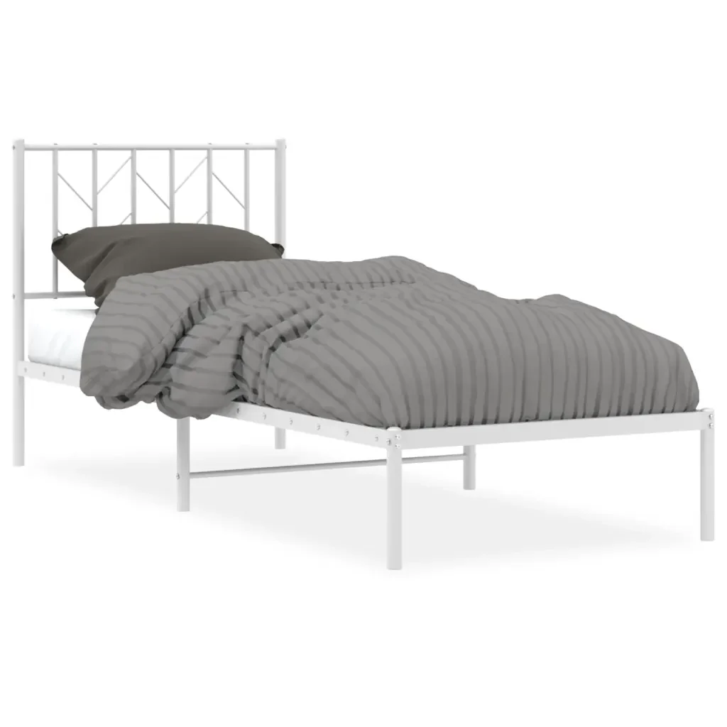 Letto singolo | Letto per adulti | Giroletto con Testiera Metallo Bianco 80x200 cm