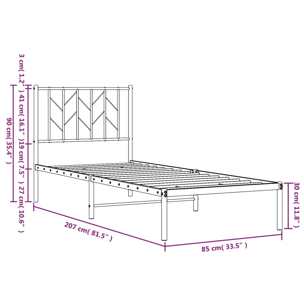 Letto singolo | Letto per adulti | Giroletto con Testiera Metallo Bianco 80x200 cm - Image 10