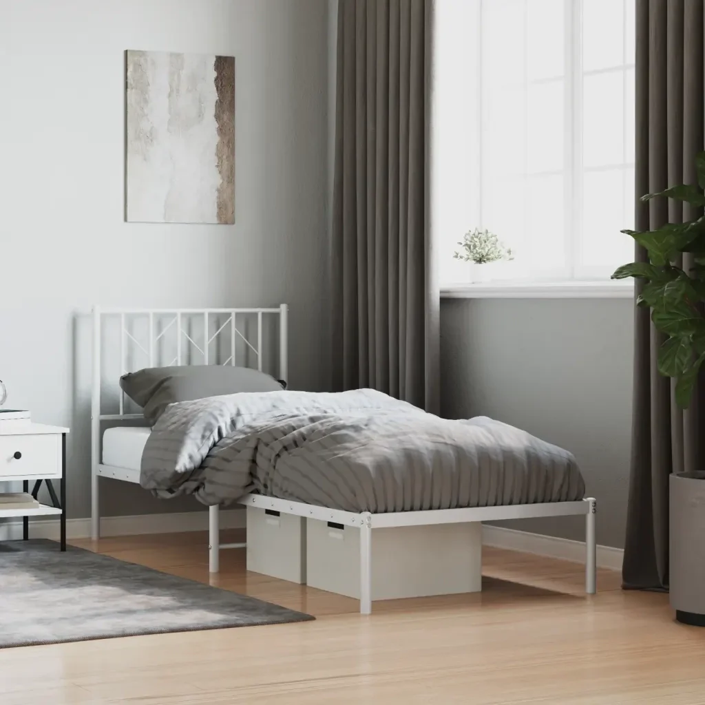Letto singolo | Letto per adulti | Giroletto con Testiera Metallo Bianco 80x200 cm - Image 2