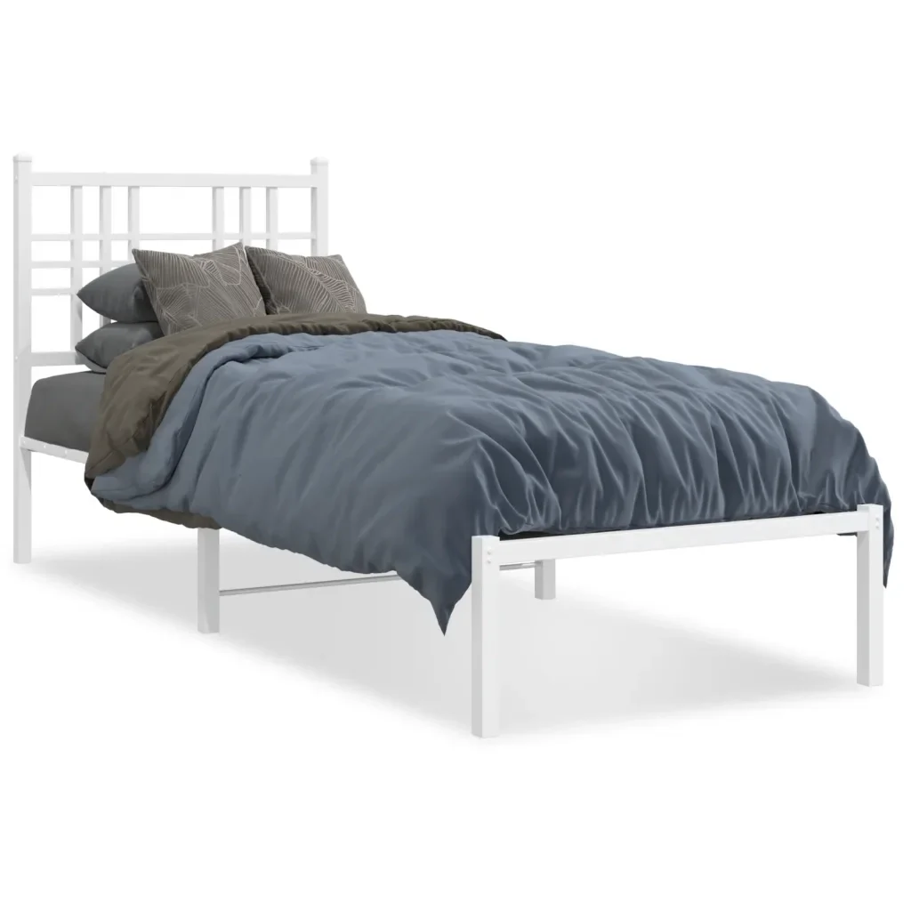 Letto singolo | Letto per adulti | Giroletto con Testiera Metallo Bianco 80x200 cm