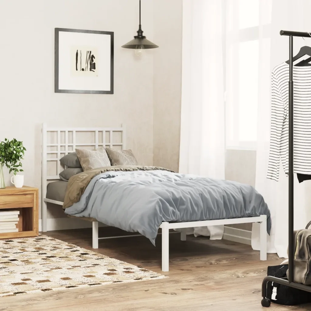 Letto singolo | Letto per adulti | Giroletto con Testiera Metallo Bianco 80x200 cm - Image 2