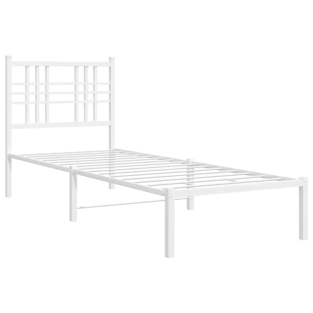 Letto singolo | Letto per adulti | Giroletto con Testiera Metallo Bianco 80x200 cm - Image 3