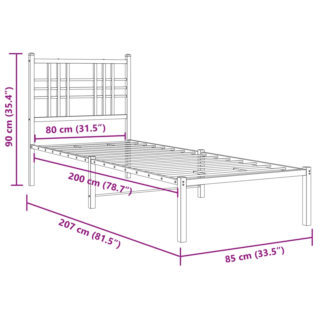 Letto singolo | Letto per adulti | Giroletto con Testiera Metallo Bianco 80x200 cm - Image 8