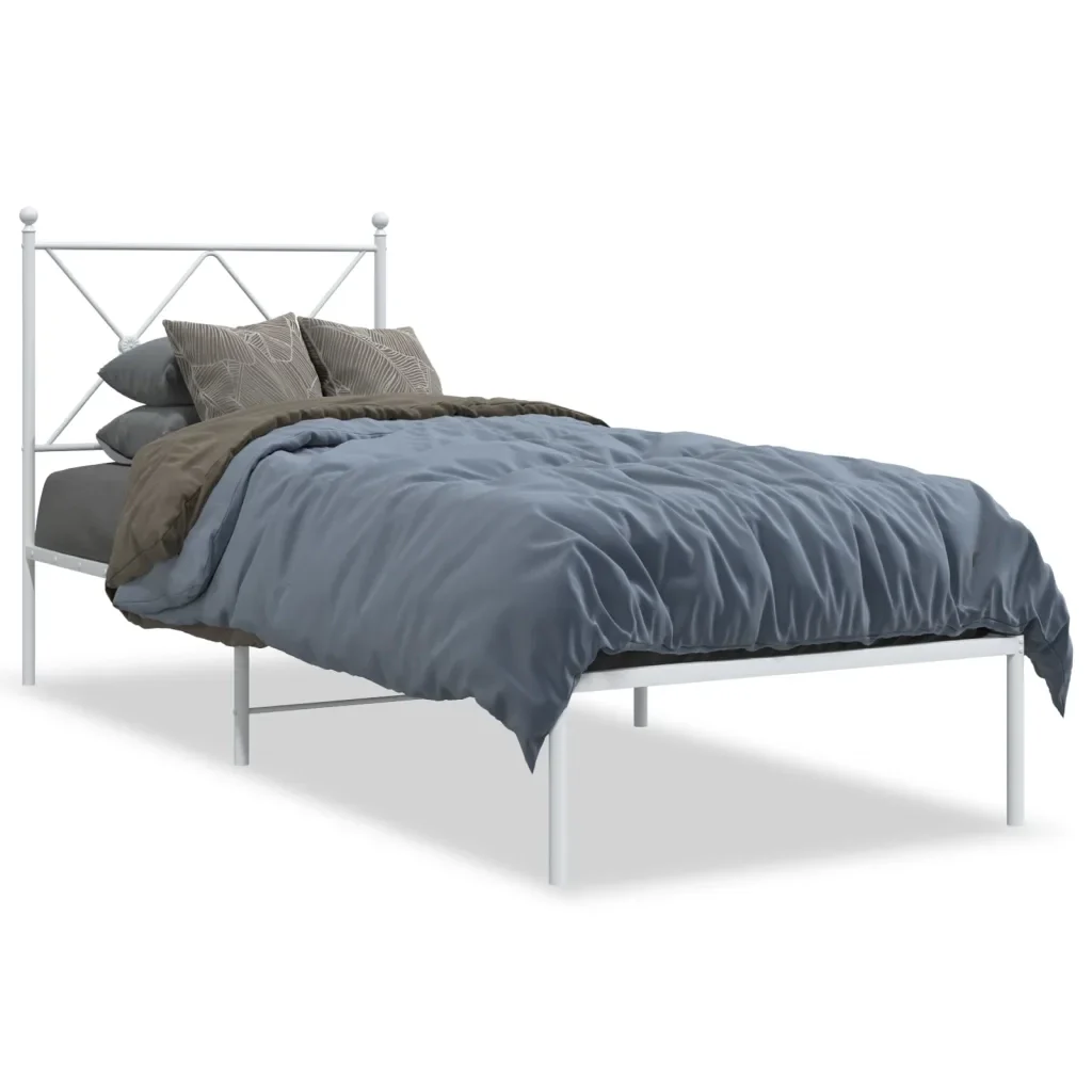 Letto singolo | Letto per adulti | Giroletto con Testiera Metallo Bianco 80x200 cm