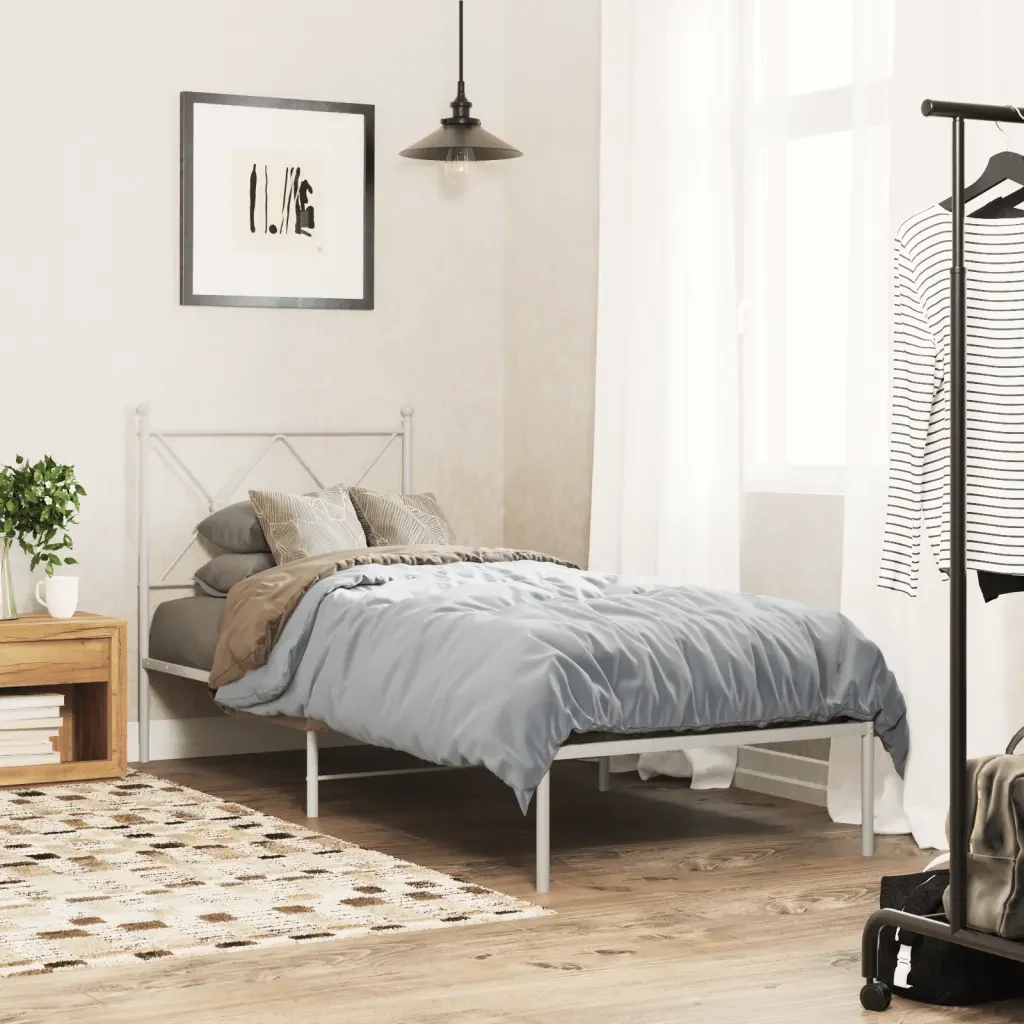 Letto singolo | Letto per adulti | Giroletto con Testiera Metallo Bianco 80x200 cm - Image 2