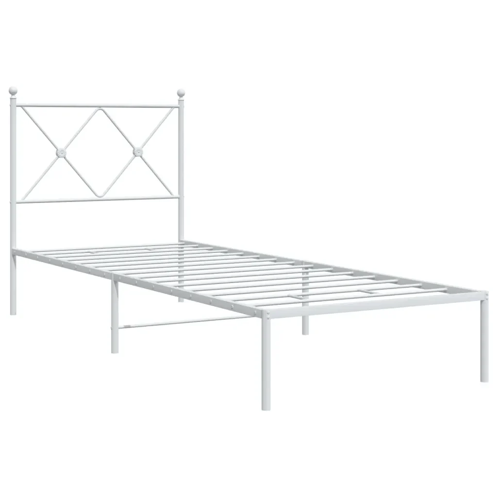 Letto singolo | Letto per adulti | Giroletto con Testiera Metallo Bianco 80x200 cm - Image 4