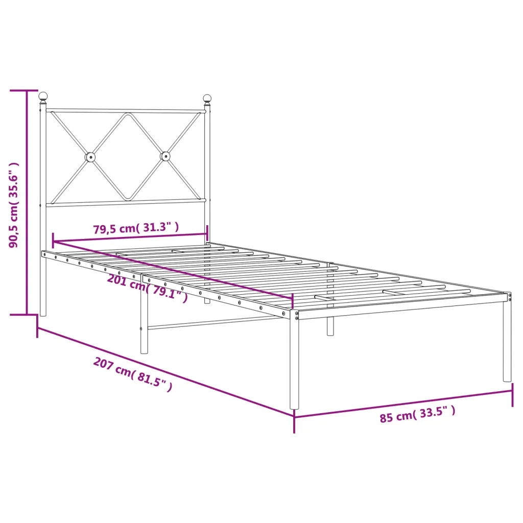 Letto singolo | Letto per adulti | Giroletto con Testiera Metallo Bianco 80x200 cm - Image 8