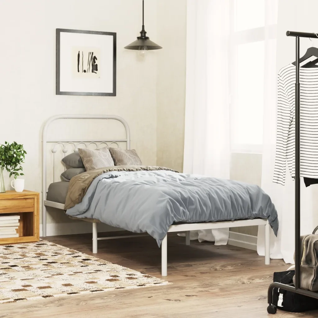 Letto singolo | Letto per adulti | Giroletto con Testiera Metallo Bianco 80x200 cm - Image 2