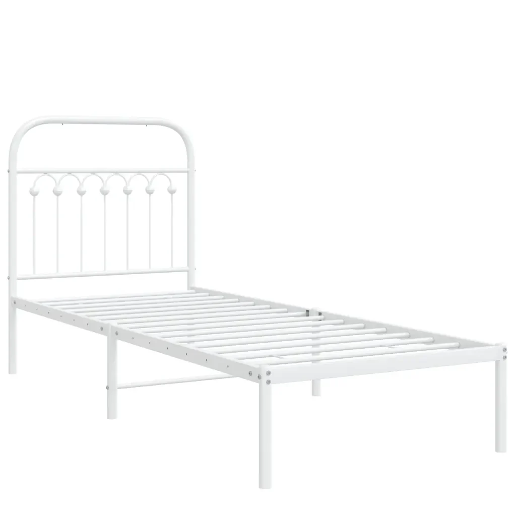 Letto singolo | Letto per adulti | Giroletto con Testiera Metallo Bianco 80x200 cm - Image 4