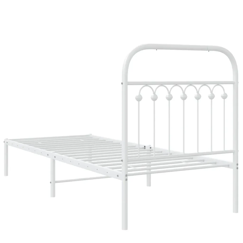 Letto singolo | Letto per adulti | Giroletto con Testiera Metallo Bianco 80x200 cm - Image 6