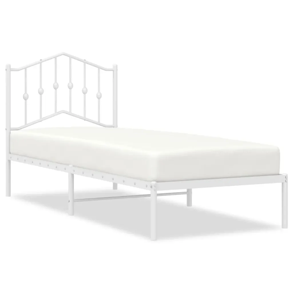 Letto singolo | Letto per adulti | Giroletto con Testiera Metallo Bianco 90x190 cm
