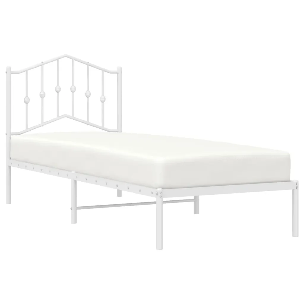 Letto singolo | Letto per adulti | Giroletto con Testiera Metallo Bianco 90x190 cm - Image 3