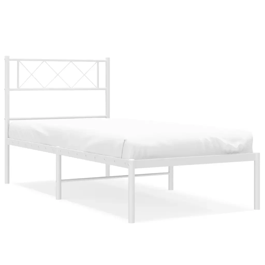 Letto singolo | Letto per adulti | Giroletto con Testiera Metallo Bianco 90x190 cm