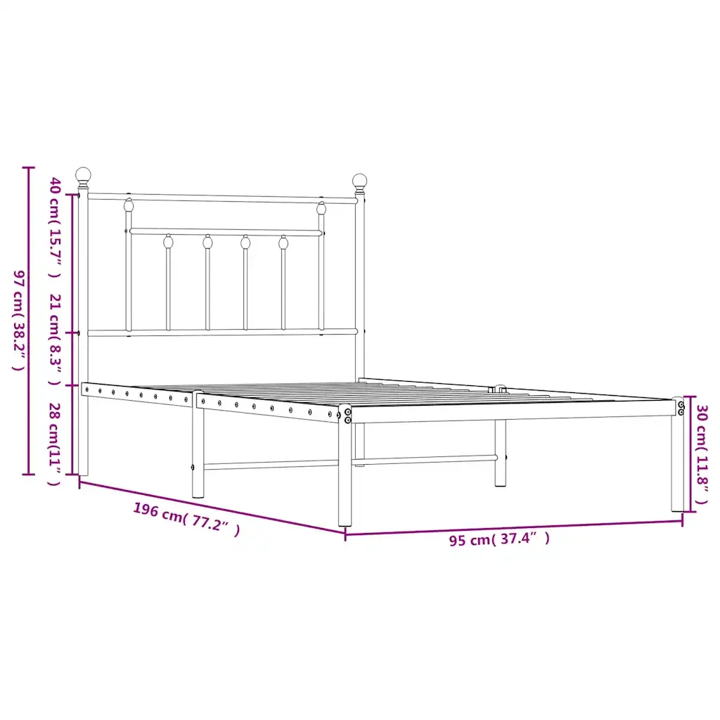 Letto singolo | Letto per adulti | Giroletto con Testiera Metallo Bianco 90x190 cm - Image 10